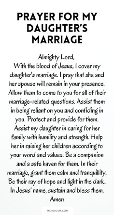 the prayer for my daughter's marriage is shown in black and white with an image of