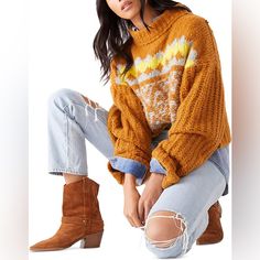 Free People Orange, Yellow & Gray Cinnamon Toast Combo Alpine Knit Oversized Sweater. Size Medium. 56% Acrylic, 20% Wool, 16% Nylon & 8% Alpaca. Please Send Reasonable Offers Through The Offer Button! Follow To Keep Updated! Knit Oversized Sweater, Cinnamon Toast, Oversized Knitted Sweaters, Mock Neckline, Free People Sweaters, Free People Sweater, Oversized Sweater, Shoulder Sweater, Orange Yellow