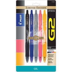 four different colored pens are in the package, one is black and one is yellow