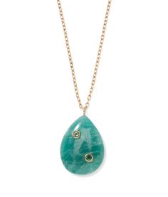 Consider this a love letter to our most ardent LF collectors and fans: a dazzling capsule collection of fine necklaces, each just one-of-a-kind and crafted with the utmost quality and care. This heirloom-worthy pear-shaped amazonite pendant conjures the blue-green sea in all its glory. Hand-set with glimmering tourmaline and emerald stones on a 14k yellow gold elongated chain with solid gold, engraved lobster closure. 14k Gold Pear-shaped Gemstone Necklace, Luxury Yellow Gold Pear-shaped Emerald Necklace, Luxury Pear-shaped Gemstone Necklace, Fine Jewelry Green Pear-shaped Necklace, Luxury Pear-shaped Emerald Gemstone Necklace, Pear Pendant, Green Sea, Emerald Stone, Pear Shaped