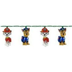 christmas ornament set of five dogs wearing fireman hats and boots, hanging on a line