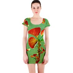 Short+Sleeve+Bodycon+Dress Tropical Floral Print, Floral Print Shorts, Tropical Floral