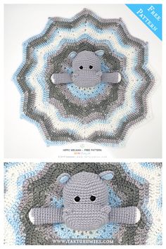 two crocheted teddy bears sitting on top of each other in a circular pattern