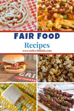 some food that is on top of a table and the words fair food recipes below it