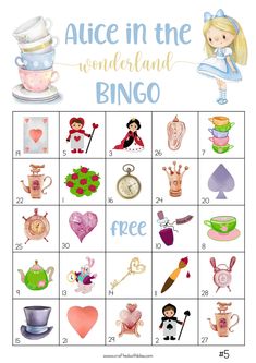 alice in the wonderland printable bingo game