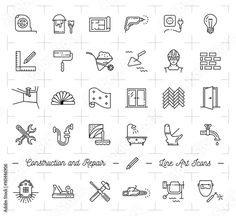 construction and repair line icons set