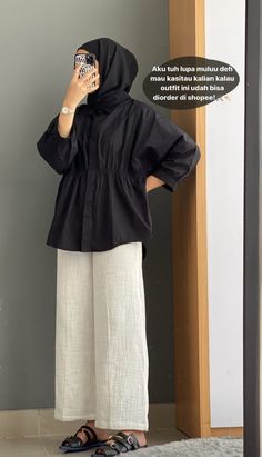 Minimalist Muslimah Outfit, Flatshoes Ootd, Outfit Kuliah Hijab, Hijab Style Casual