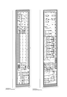 the floor plan for an apartment building with two floors and three levels, in different sections