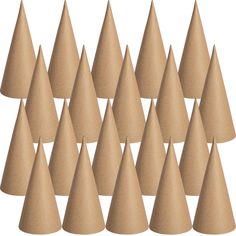 a bunch of brown paper cones sitting on top of each other