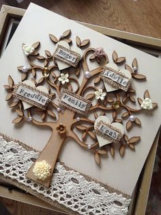 a handmade card with a family tree on it