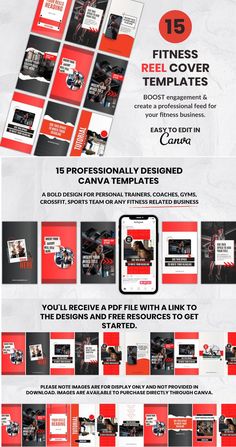 a red and black flyer with the words fitness, free cover templates on it