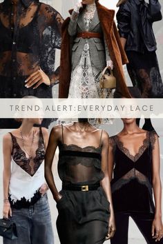 Everyday Lace: Easy Ideas On How You Can Wear on Repeat Lace Date Night Outfit, Lace Cami Top Outfit, Black Lace Top Outfit, Brown Lace Top, Lace Top Styles, Fall Fashion Staples, Lace Pants, Lace Top Long Sleeve