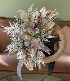 a christmas decoration on top of a coffee table