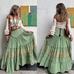 Bohemian Schick, Lace Trim Skirt, Skirt 2 Piece Set, Boho Chique, Boho Mode, Long Skirt Fashion, Boho Crop Tops, Hippie Skirts, Boho Style Outfits