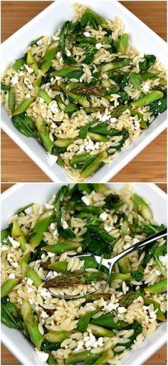 two white plates filled with rice and veggies