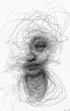 an abstract drawing of a man's face with lines coming out of his head