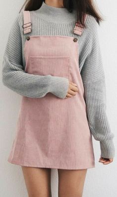 Cute Korean Outfits, Grey Dress, Teenager Outfits, Pinterest Fashion, Rilakkuma, Grunge Style, Overall Dress