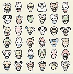 an assortment of cartoon animal stickers on a white background