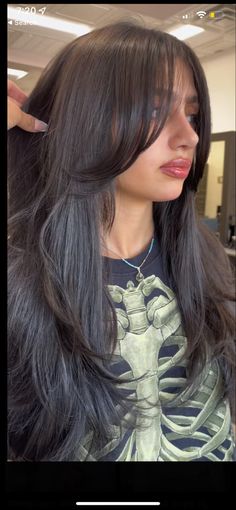 Front Face Layers Long Hair, Intense Black Hair, Hair Framing Face Long, Layers For Long Hair Face Framing, Long Indian Hair Hairstyles, Dark Brown Long Hair With Layers Face Framing, Brunette Front Layers, Face Framing Layers Hairstyles, Long Black Hair Layers Straight