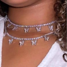 Chain Material = Alloy Kalung Choker, Necklace Trendy, Letter Pendant Necklace, Butterfly Pendant Necklace, Chain Fashion, Anniversary Jewelry, Trendy Necklaces, Crystal Chain, Chain Choker Necklace