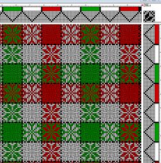 a cross stitch pattern with red, green and white squares on the bottom right corner