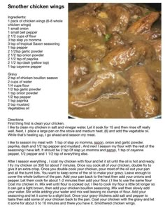 the recipe for some type of chicken dish is shown in this page, with instructions