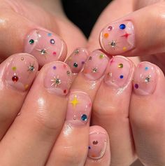 16 Multicolor Nail Ideas to Inspire Your Next Manicure - The Aesthetics of Joy by Ingrid Fetell Lee Nagel Tips, Nail Charms, Dope Nails, Nail Accessories, Rhinestone Nails, False Nails, Swag Nails, Nail Art Design