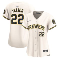 a women's brewers jersey with the number 22 on it