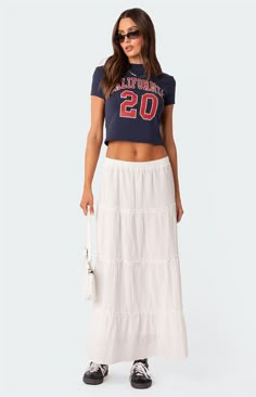 Charlotte Tiered Maxi Skirt White Tiered Skirt, White Tiered Maxi Skirt For Beach, White Feminine Tiered Maxi Skirt, White Fitted Tiered Maxi Skirt, Long White Skirt, Luxury White Tiered Maxi Skirt, White Flowy Skirt Outfit, Flowy Skirt Outfit, White Flowy Skirt