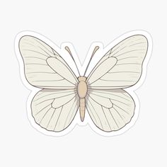 a white butterfly with long wings on it's back end sticker is shown