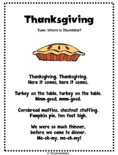 a thanksgiving poem that is in the shape of a pie with words and pictures on it