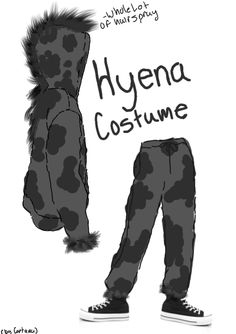 a drawing of two people in animal costumes with the words hyena costume on them