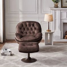 Edwin Velvet Swivel Lounge Chair and Ottoman - Urban Ashram Home Accent Chair With Ottoman, Comfy Reading Chair, Swivel Lounge Chair, Velvet Lounge Chair, Armchair With Ottoman, Velvet Lounge, Chair With Ottoman, Lounge Chairs Living Room, Chair And Ottoman Set