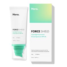 Meet your dream sunscreen for acne-prone skin. This ultra-breathable mineral SPF 30 checks every box: airy-light, shine-free, and weightless. Summer days never felt so good. Force Shield serves effortless UVA/UVB protection daily with a smooth, skin-like finish. Use it alone or as a primer – the gel formula plays well with makeup (and visibly blurs redness with a sheer green tint). Helps visibly balance redness with a barely-there green tint. Force Shield, Best Sunscreens, Body Sunscreen, Zinc Oxide, Mineral Sunscreen, Skin Routine, Broad Spectrum Sunscreen, Spf Sunscreen, Face Sunscreen