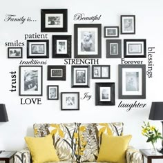 Innovative Stencils 12 Family Quote Words Vinyl Wall Decal | Wayfair Framed Pictures, A Living Room