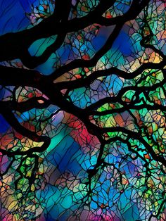 "This print features an Oak tree with a stained glass effect One of a few trees in my \"stained glass effect\" collection! This digital art is printed on Canvas or Metal; it is NOT transparent--it is not designed to be hung in the window. Metal prints are now available!! I will add pricing on the drop-down menus alongside the Canvas prices listed but until then - please message me for sizes and pricing! NOTE: Frames are not included in this listing. However, frames are available--just ask me for Scrap Collage, Metal Trees, Stained Glass Background, Tree Stained Glass, Stained Glass Tree, Art Pouring, Large Wall Prints, Stained Glass Wall Art, Stained Glass Window Hangings