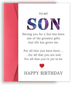 a birthday card with the words to my son on it