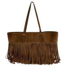 YSL new brown suede shoulder tote with fringe decoration. Shoulder drop 9.5". Comes with booklets and original dust cover. Fringe Handbags, Suede Bag, Fringe Bags, Suede Fringe, Clothes Jewelry, Dust Cover, Tote Bag Design, Shoulder Tote, Brown Suede