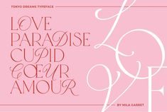 the cover for love, paradise, and other words in red on a pink background