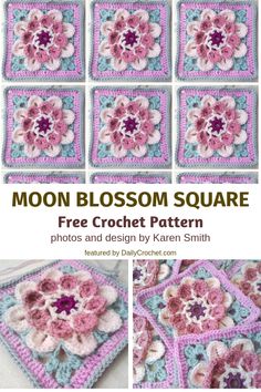 the moon blossom square crochet pattern is shown