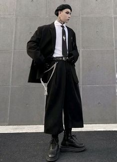 Street Punk Fashion Men, Techno Wear Men, Formal Goth Outfits Men, Korean Street Style Men, Techno Outfit Men, Street Punk Fashion, Korean Street Fashion Mens, Goth Outfits Men, Techno Style