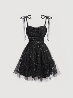 Preto Casual Collar Sem Mangas Tecido Galáxia Suspensório Embellished Não elástico Cute Dresses For Prom Short, Dresses For 11 Year Girl, Dresses For Girls 10-12, Sweet Sixteen Dresses Short, 6th Grade Graduation Dresses, Short Black Dresses, Short Black Dress, Space Dress