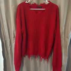 Never Worn Shein Distressed Red Sweater Shein Sweater, Distressed Sweater, Distressed Sweaters, Favourite Characters, Red Sweater, Red Sweaters, Colorful Sweaters, Favorite Character, Sweaters For Women