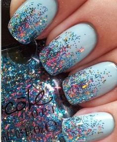 Blue Glitter Nails, Glitter Manicure, Super Nails, Blue Nail, Nails Polish, Trendy Nail Design, Nail Designs Glitter, Gel Nail Designs, Girls Nails