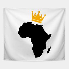 a black and white africa map with a gold crown on it's head, against a light gray background