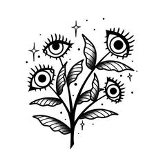 an eye plant with leaves and stars on it