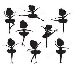 the silhouettes of ballet dancers are shown in different positions and sizes, including one ballerina