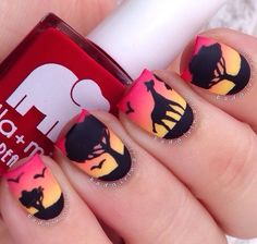 Africa Nails Sunset Nail Designs, Animal Nail Designs, Sunset Nails, Sky Nails, Best Nail Art Designs, New Nail Art, Nail Designs Spring