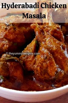 Close-up of Hyderabadi chicken masala in a white bowl. Easy Chicken Masala Recipe, Hyderabadi Cuisine, Chicken Masala Recipe, Chicken Gravy Recipe, Chicken Masala, Easy Chicken Curry