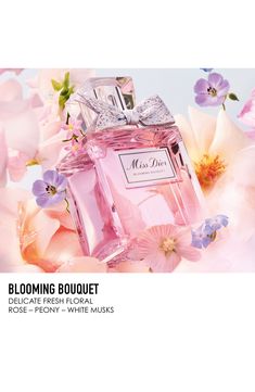 What it is: Blooming Bouquet is a composition designed like a dress embroidered with a thousand blossoms.Fragrance story: The fragrance pays tribute to Christian Dior's legendary love of flowers. Experience the caress of a fresh rose dressed in peony flowers. This vivacious eau de toilette reveals a tender heart of Peony and Damascus Rose. The perfume's lingering finish is edged with white musk. A floral springtime signature, perfect for a flirty and irresistibly charming Miss Dior.A discreetly Kate Spade Perfume, Perfume Dior, Dior Miss Dior, Blooming Bouquet, Miss Dior Blooming Bouquet, Dior Perfume, Rose Perfume, Fragrance Set, Christian Dior Couture